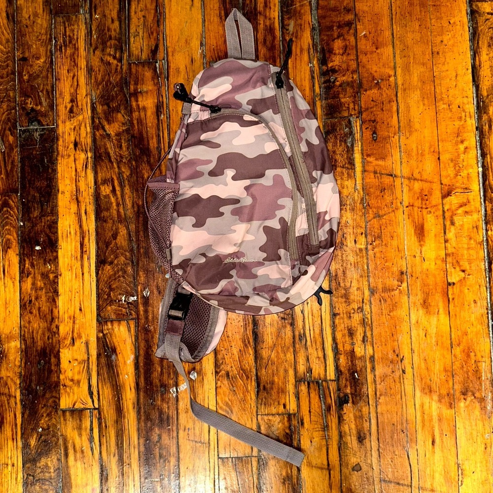 Eddie Bauer 8L Ripstop Sling Pack Brown Camouflage Crossbody Backpack Zipper